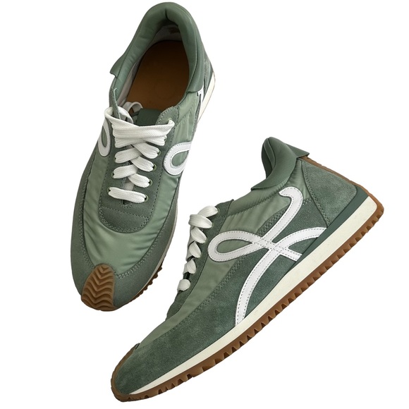 Loewe Women's Flow Logo Leather Trim Suede Sneaker - Pistachio Green 40 EU 10 US - Picture 5 of 15